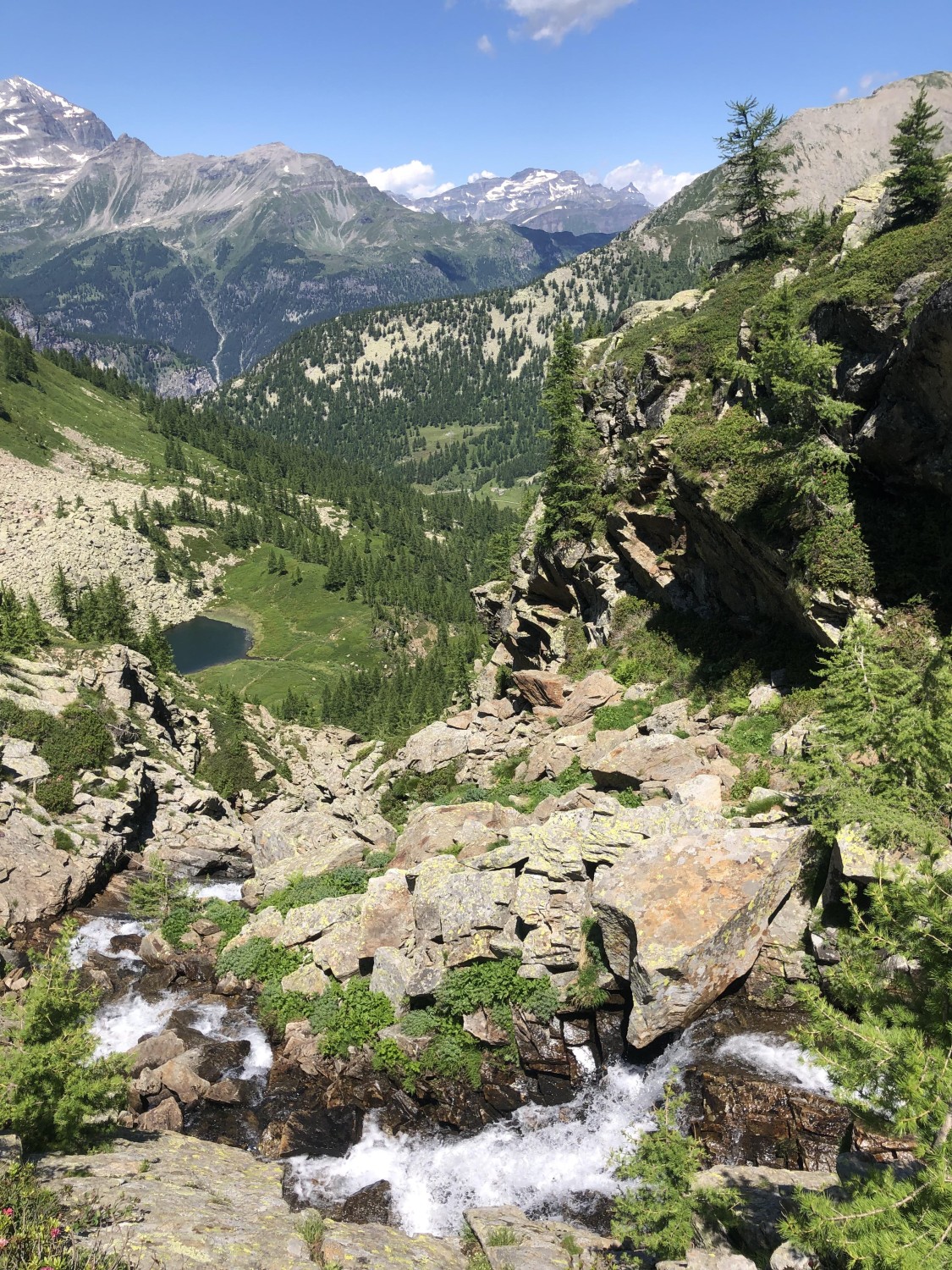 Blick auf die Waira-Alm vom Tchawinersee